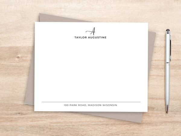 Personalized Notecard Set - Initial, Name, Contact Information Design ...