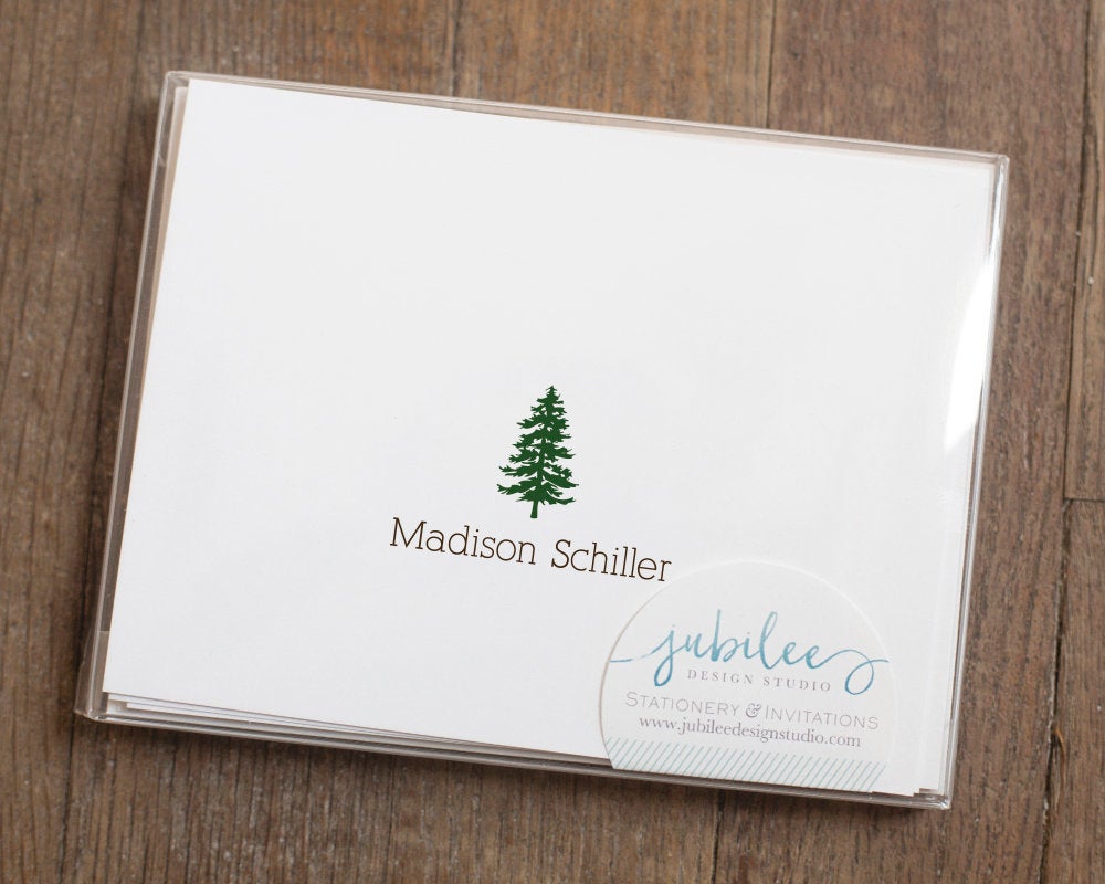 Personalized Folded Notecards - Evergreen Tree - JubileeDesignCompany