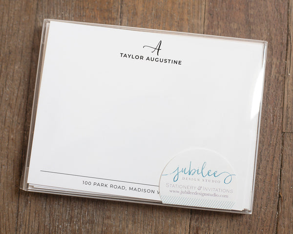 Personalized Notecard Set - Initial, Name, Contact Information Design ...